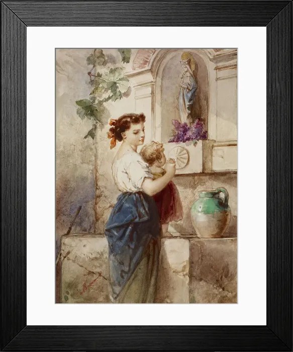 Framed Print : Young Woman with Baby Beside Wall, 19th century. Creator: Edouard de Beaumont Framed Print : Young Woman with Baby Beside Wall, 19th century. Creator: Edouard de Beaumont