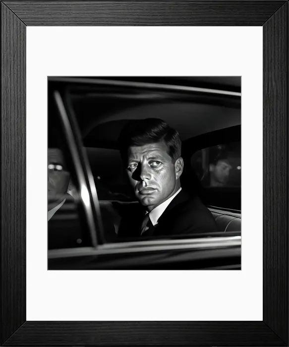 Framed Print : AI IMAGE - Portrait of John F Kennedy in a car, 1960s, (2023). Creator: Heritage Images Framed Print : AI IMAGE - Portrait of John F Kennedy in a car, 1960s, (2023). Creator: Heritage Images