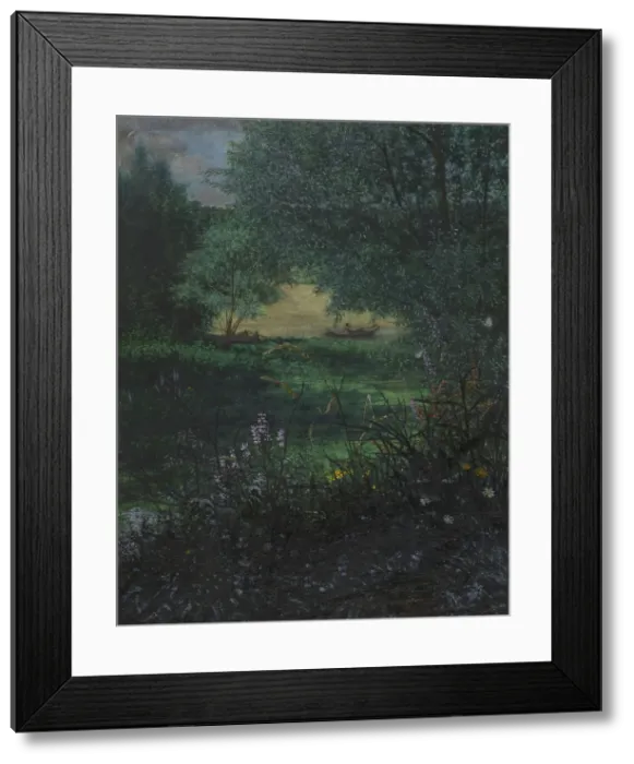 Framed Print : River Landscape with a Fisherman, 1865. Creator: Leon Bonvin Framed Print : River Landscape with a Fisherman, 1865. Creator: Leon Bonvin