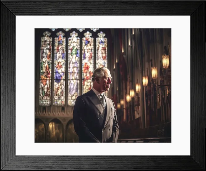 Framed Print : AI IMAGE - Portrait of King Charles III inside a church, 2023. Creator: Heritage Images Framed Print : AI IMAGE - Portrait of King Charles III inside a church, 2023. Creator: Heritage Images
