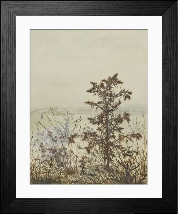 Framed Print : Thistle in front of a Winter Landscape, 1864. Creator: Leon Bonvin Framed Print : Thistle in front of a Winter Landscape, 1864. Creator: Leon Bonvin