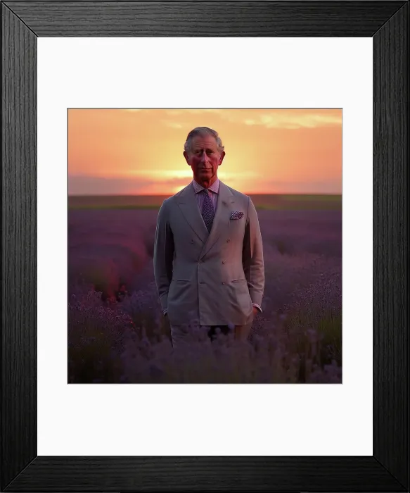 Framed Print : AI IMAGE - Portrait of King Charles III standing in a lavender field, 2023. Creator: Heritage Images Framed Print : AI IMAGE - Portrait of King Charles III standing in a lavender field, 2023. Creator: Heritage Images