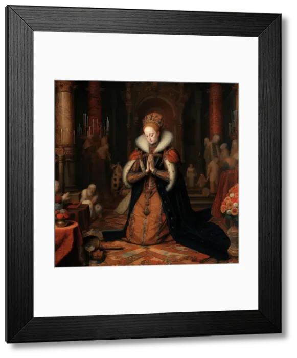 Framed Print : AI IMAGE - Portrait of Queen Elizabeth I in prayer, 16th century, (2023). Creator: Heritage Images Framed Print : AI IMAGE - Portrait of Queen Elizabeth I in prayer, 16th century, (2023). Creator: Heritage Images