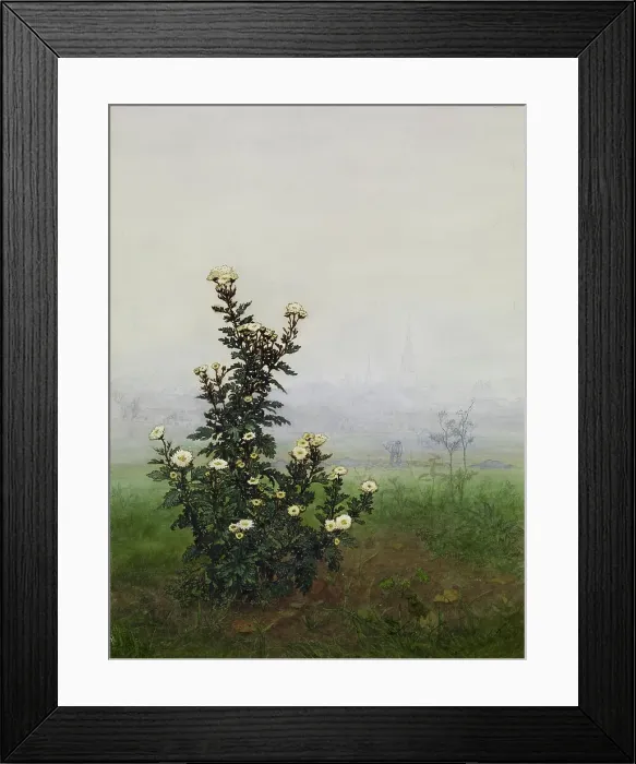 Framed Print : Feverfew in front of a Landscape, Issy-les-Moulineaux (?), 1863. Creator: Leon Bonvin Framed Print : Feverfew in front of a Landscape, Issy-les-Moulineaux (?), 1863. Creator: Leon Bonvin