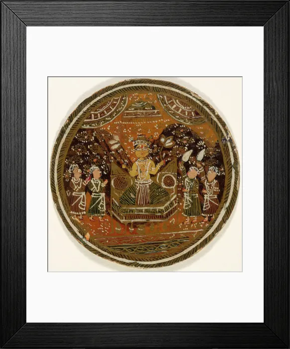 Framed Print : Enthroned and Crowned Buddha Holding Lotuses, King of the Buddha Suit... 19th century. Creator: Unknown Framed Print : Enthroned and Crowned Buddha Holding Lotuses, King of the Buddha Suit... 19th century. Creator: Unknown