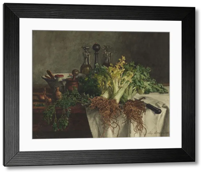 Framed Print : Still Life with Celery, 1865. Creator: Leon Bonvin Framed Print : Still Life with Celery, 1865. Creator: Leon Bonvin