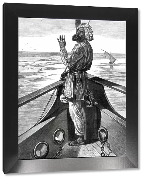 Taking soundings on board a steamer on the Indus, 1876. Creator: Unknown