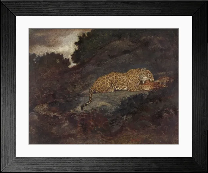 Framed Print : Leopard Eating, 19th century. Creator: Antoine-Louis Barye Framed Print : Leopard Eating, 19th century. Creator: Antoine-Louis Barye