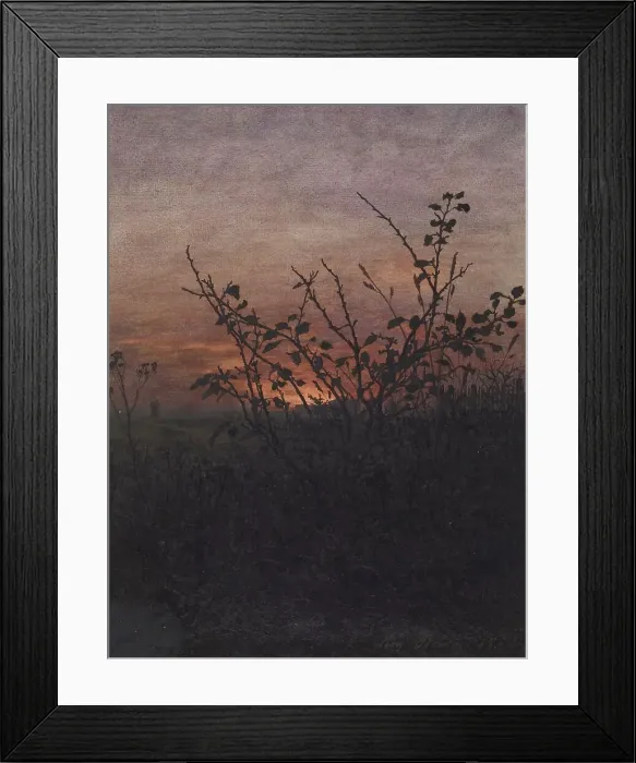 Framed Print : Blackthorn (?) in front of a Landscape at Sunset, 1864. Creator: Leon Bonvin Framed Print : Blackthorn (?) in front of a Landscape at Sunset, 1864. Creator: Leon Bonvin