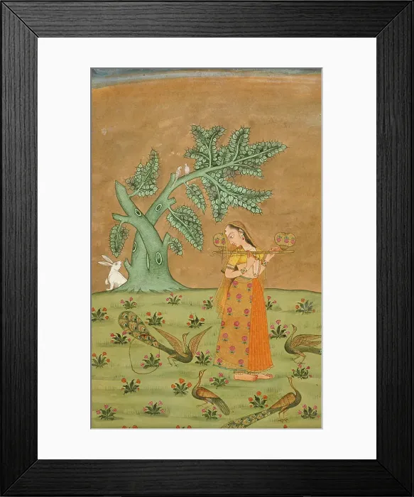 Framed Print : Sorathi Ragini, Wife of Megha Mallar Raga, Folio from a Ragamala (Garland of Melodies), c1750. Creator: Unknown Framed Print : Sorathi Ragini, Wife of Megha Mallar Raga, Folio from a Ragamala (Garland of Melodies), c1750. Creator: Unknown