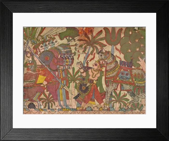 Framed Print : Babhruvahana Faces Arjuna's Army with Syamakarna... c1850. Creator: Unknown Framed Print : Babhruvahana Faces Arjuna's Army with Syamakarna... c1850. Creator: Unknown