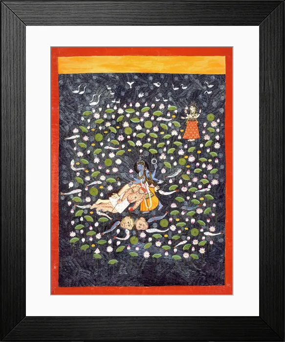 Framed Print : Vishnu Vanquishing the Demons Madhu and Kaitabha (recto).. c1775. Creator: Unknown Framed Print : Vishnu Vanquishing the Demons Madhu and Kaitabha (recto).. c1775. Creator: Unknown