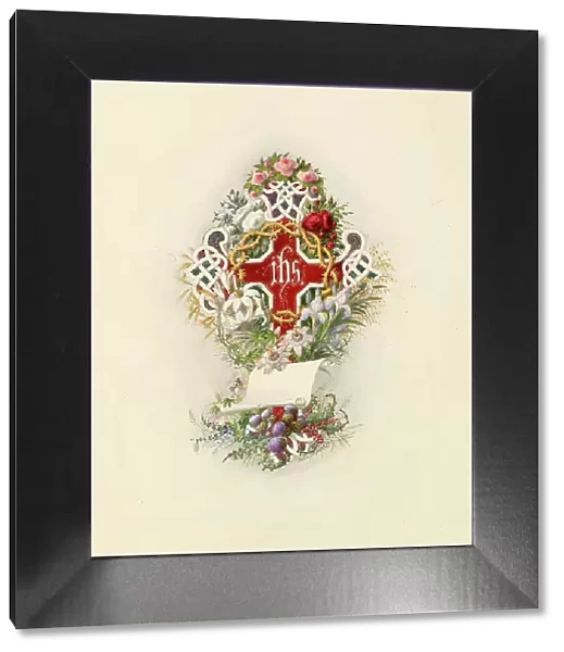 Cross And Crown Of Thorns And Flowers, 1805-1875. Creator: Adolf Schrodter