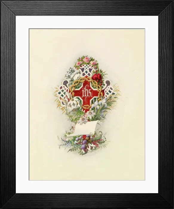 Framed Print : Cross And Crown Of Thorns And Flowers, 1805-1875. Creator: Adolf Schrodter Framed Print : Cross And Crown Of Thorns And Flowers, 1805-1875. Creator: Adolf Schrodter
