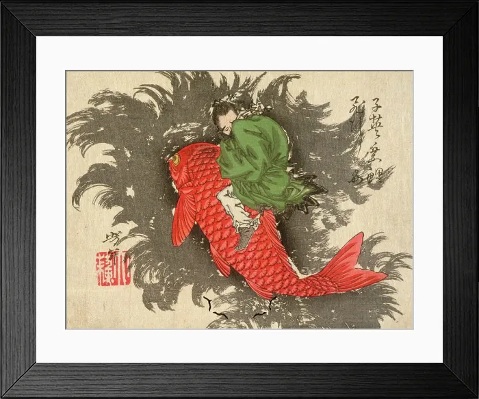 Framed Print : Shiei Riding a Carp over the Sea, 1882. Creator: Tsukioka Yoshitoshi Framed Print : Shiei Riding a Carp over the Sea, 1882. Creator: Tsukioka Yoshitoshi