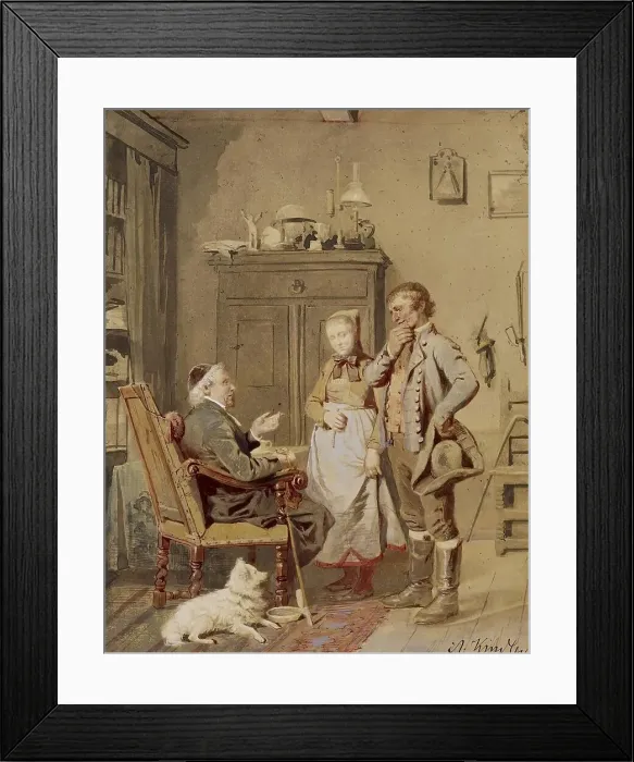Framed Print : Man and Woman before Priest, mid 19th century. Creator: Albrecht Kindler Framed Print : Man and Woman before Priest, mid 19th century. Creator: Albrecht Kindler