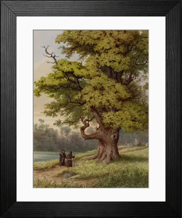Framed Print : Forest Scene with Two Monks, 19th century. Creator: Friedrich August Schlegel Framed Print : Forest Scene with Two Monks, 19th century. Creator: Friedrich August Schlegel