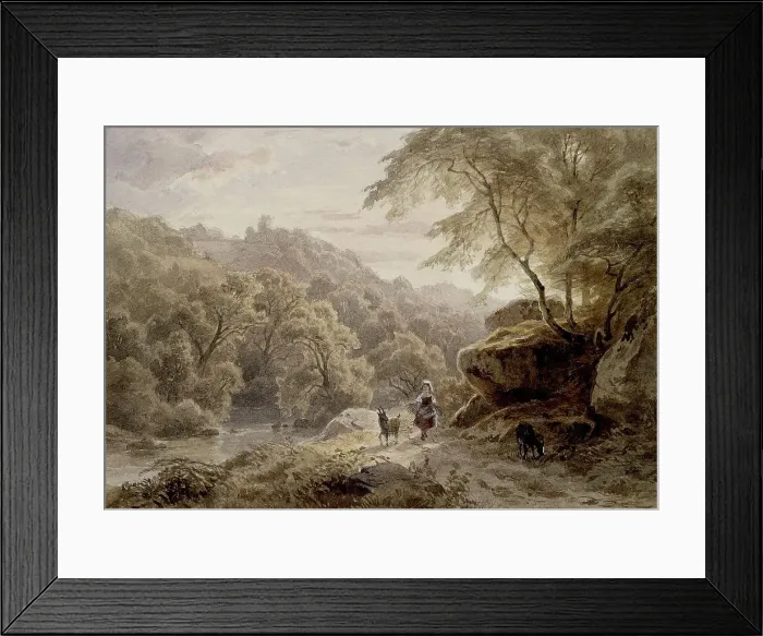 Framed Print : Woodland and River Scene, 19th century. Creator: Unknown Framed Print : Woodland and River Scene, 19th century. Creator: Unknown