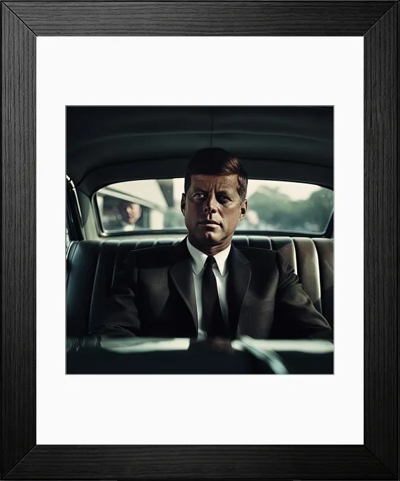 Framed Print : AI IMAGE - Portrait of John F Kennedy in a car, 1960s, (2023). Creator: Heritage Images Framed Print : AI IMAGE - Portrait of John F Kennedy in a car, 1960s, (2023). Creator: Heritage Images