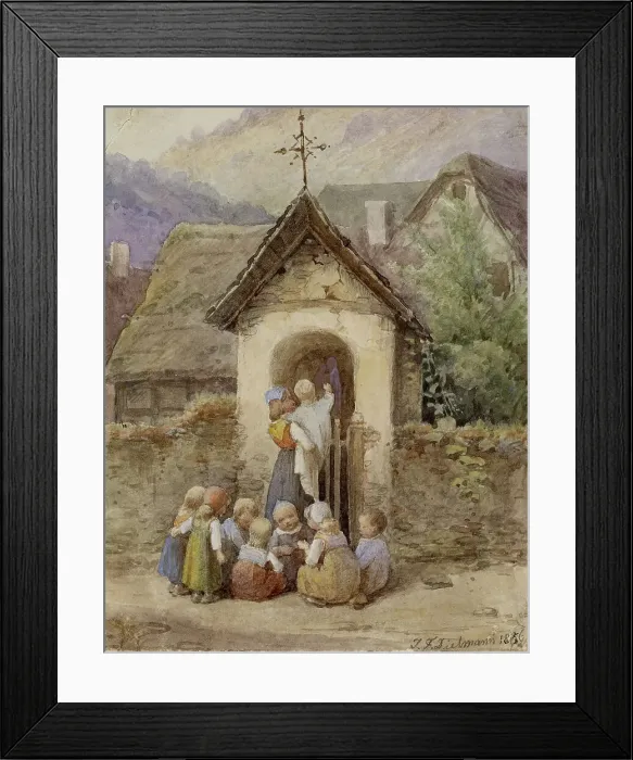 Framed Print : Woman with Baby and Group of Children, 1856. Creator: Jakob Dielmann Framed Print : Woman with Baby and Group of Children, 1856. Creator: Jakob Dielmann