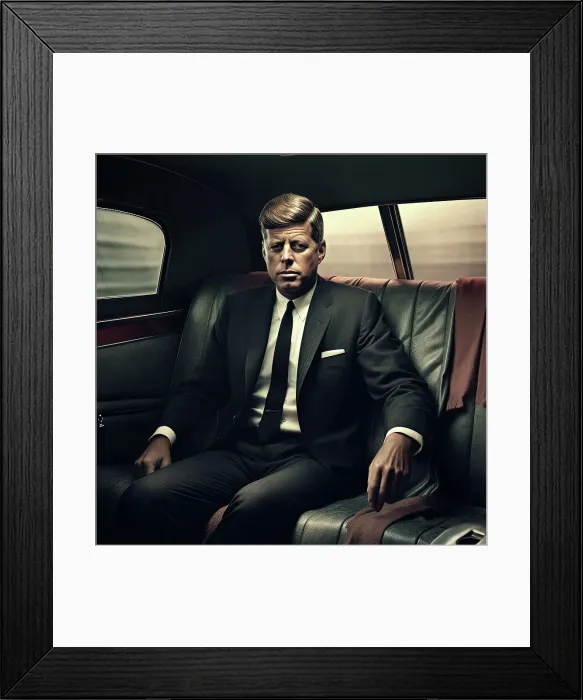 Framed Print : AI IMAGE - Portrait of John F Kennedy in a car, 1960s, (2023). Creator: Heritage Images Framed Print : AI IMAGE - Portrait of John F Kennedy in a car, 1960s, (2023). Creator: Heritage Images