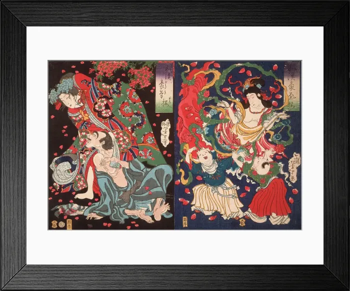 Framed Print : Seigen and Sakurahime; Angel with Two Children, 1868. Creator: Tsukioka Yoshitoshi Framed Print : Seigen and Sakurahime; Angel with Two Children, 1868. Creator: Tsukioka Yoshitoshi