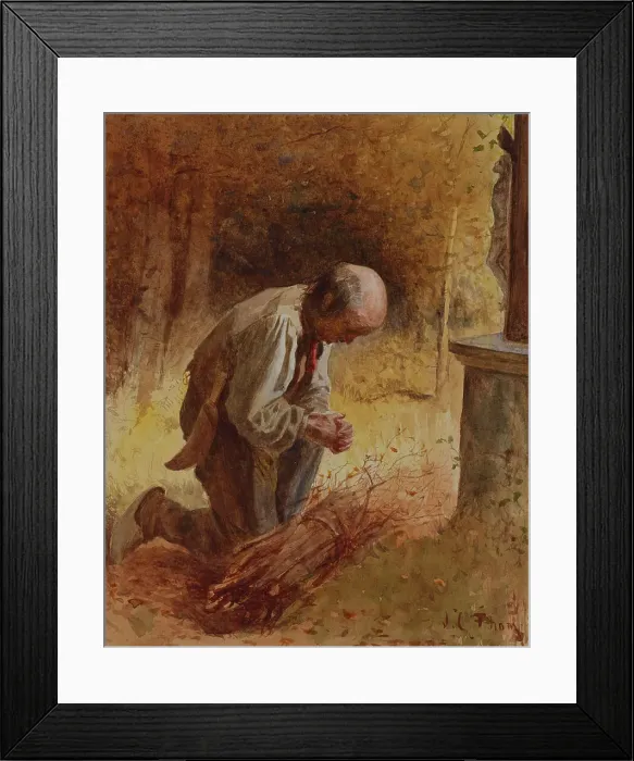 Framed Print : Woodcutter Kneeling before a Forest Shrine, c1865. Creator: James Crawford Thom Framed Print : Woodcutter Kneeling before a Forest Shrine, c1865. Creator: James Crawford Thom