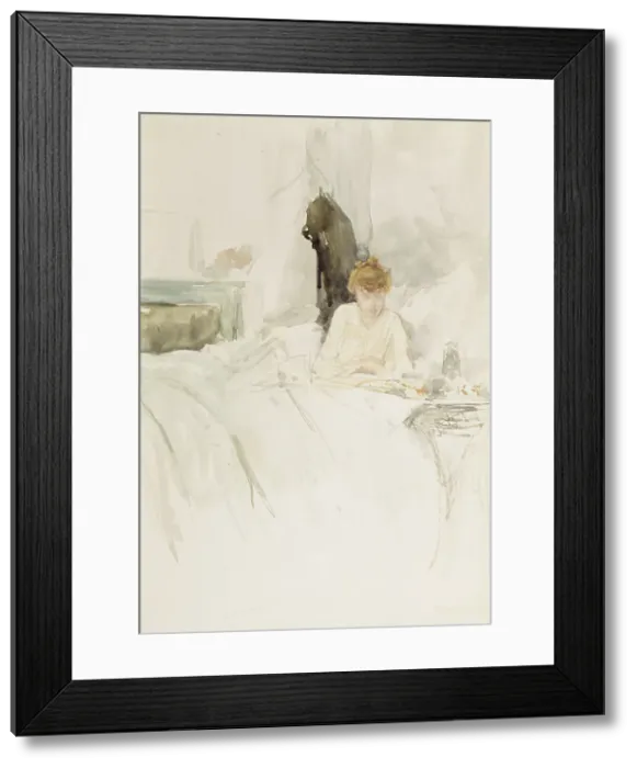Framed Print : Girl Reading in Bed, 1879-1888. Creator: James Abbott McNeill Whistler