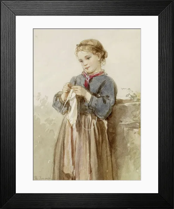 Framed Print : Girl Knitting, c1860. Creator: Philipp Rumpf Framed Print : Girl Knitting, c1860. Creator: Philipp Rumpf
