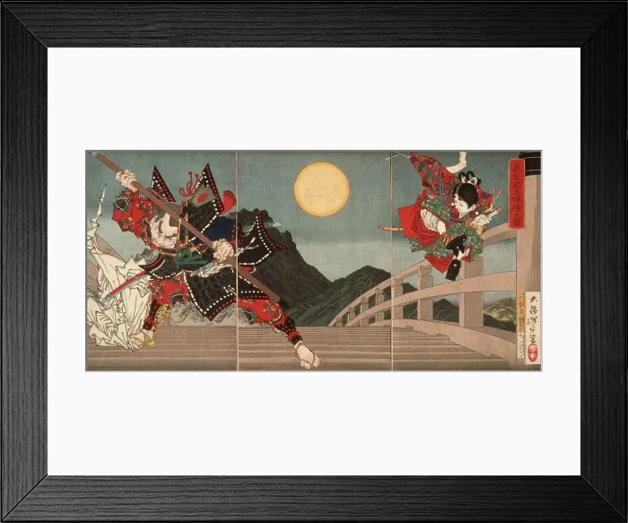 Framed Print : Gojo Bridge, an Episode from the Life of Yoshitsune, 1881. Creator: Tsukioka Yoshitoshi Framed Print : Gojo Bridge, an Episode from the Life of Yoshitsune, 1881. Creator: Tsukioka Yoshitoshi