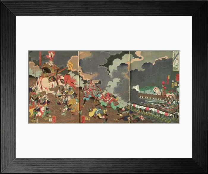 Framed Print : The Death of Yamamoto Dosan at the Great Battle of Kawanakajima, 1866. Creator: Tsukioka Yoshitoshi Framed Print : The Death of Yamamoto Dosan at the Great Battle of Kawanakajima, 1866. Creator: Tsukioka Yoshitoshi