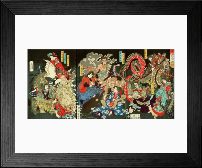 Framed Print : A Competition among Powerful Magicians, 1869. Creator: Tsukioka Yoshitoshi