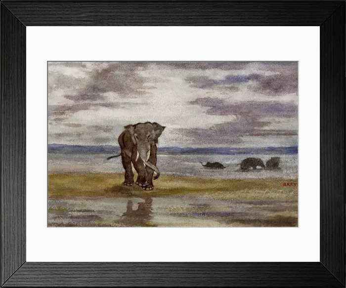 Framed Print : Elephants in Water, c1850. Creator: Antoine-Louis Barye Framed Print : Elephants in Water, c1850. Creator: Antoine-Louis Barye