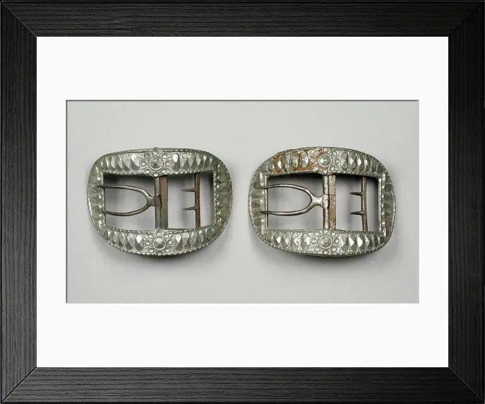 Framed Print : Pair of man's cut steel shoe buckles, United States, 1780s. Creator: Unknown Framed Print : Pair of man's cut steel shoe buckles, United States, 1780s. Creator: Unknown