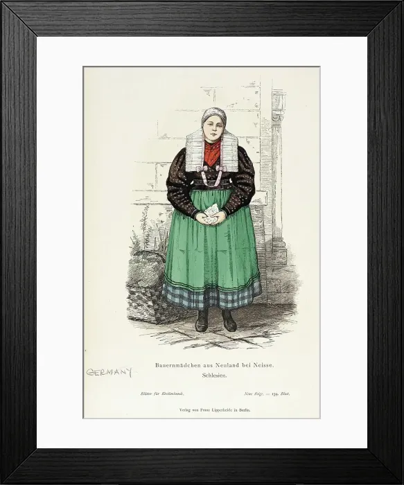 Framed Print : Costume Plate (Bauernmädchen aus Neuland bei Neisse, Schlesien), 19th century. Creator: Unknown Framed Print : Costume Plate (Bauernmädchen aus Neuland bei Neisse, Schlesien), 19th century. Creator: Unknown