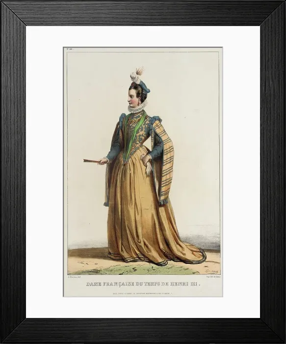 Framed Print : Fashion Plate: Dame Francaise Du Temps De Henri III, no. 44, c1850. Creator: Unknown Framed Print : Fashion Plate: Dame Francaise Du Temps De Henri III, no. 44, c1850. Creator: Unknown