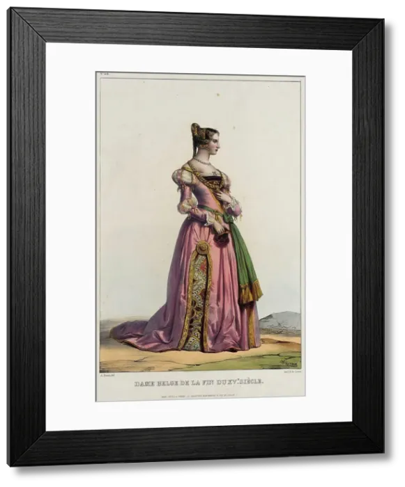 Framed Print : Costume Plate: Dame Belgede la Fin du Xve. Siecle, No. 48, c1850. Creator: Unknown Framed Print : Costume Plate: Dame Belgede la Fin du Xve. Siecle, No. 48, c1850. Creator: Unknown