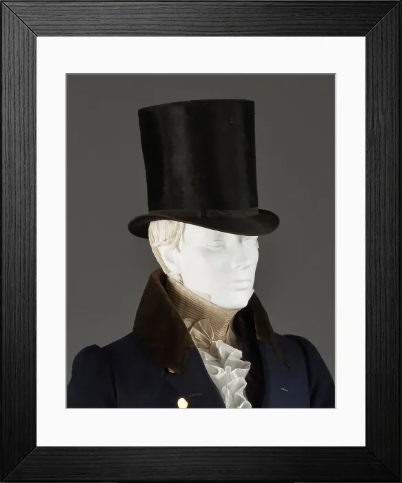 Framed Print : Man's tailcoat, probably England, 1825-1830, Stock: c.1830, Top hat: c.1815. Creator: Unknown Framed Print : Man's tailcoat, probably England, 1825-1830, Stock: c.1830, Top hat: c.1815. Creator: Unknown