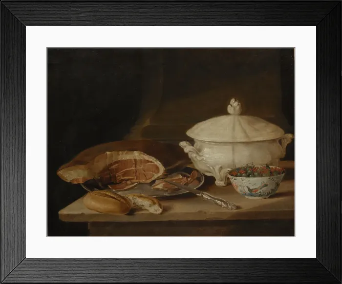 Framed Print : Still Life with Ham on a Pewter Dish, a Faience Set...mid-18th-early 19th century. Creator: Per Hillestrom Framed Print : Still Life with Ham on a Pewter Dish, a Faience Set...mid-18th-early 19th century. Creator: Per Hillestrom