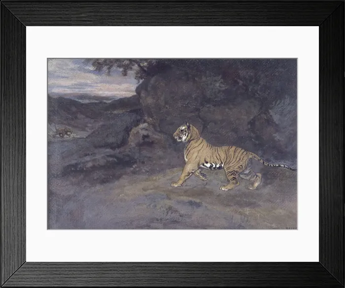 Framed Print : Tiger Watching an Elephant, c1857. Creator: Antoine-Louis Barye Framed Print : Tiger Watching an Elephant, c1857. Creator: Antoine-Louis Barye