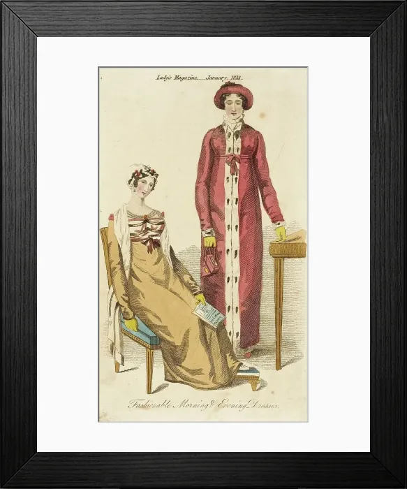Framed Print : Fashion Plate (Fashionable Morning and Evening Dresses), 1 January 1813. Creator: Unknown Framed Print : Fashion Plate (Fashionable Morning and Evening Dresses), 1 January 1813. Creator: Unknown