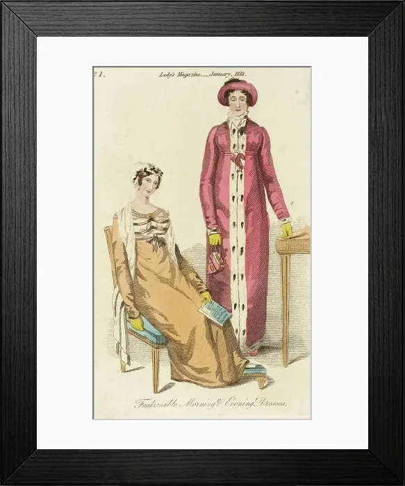 Framed Print : Fashion Plate (Fashionable Morning and Evening Dresses), 1813. Creator: Unknown Framed Print : Fashion Plate (Fashionable Morning and Evening Dresses), 1813. Creator: Unknown