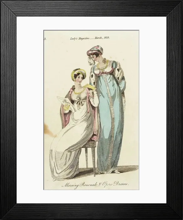 Framed Print : Fashion Plate (Morning Promenade and Opera Dress), 1813. Creator: Unknown Framed Print : Fashion Plate (Morning Promenade and Opera Dress), 1813. Creator: Unknown