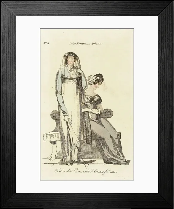 Framed Print : Fashion Plate (Fashionable Promenade and Evening Dresses), 1813. Creator: Unknown Framed Print : Fashion Plate (Fashionable Promenade and Evening Dresses), 1813. Creator: Unknown