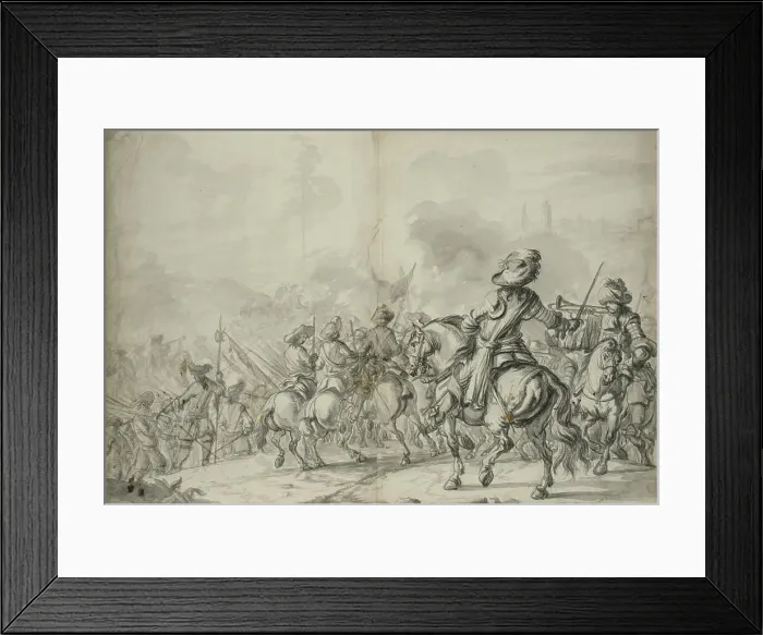 Framed Print : Troops advance towards a fortified city. Creator: Pieter Verhoek Framed Print : Troops advance towards a fortified city. Creator: Pieter Verhoek