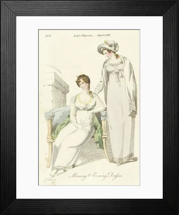 Framed Print : Fashion Plate (Morning and Evening Dresses), 1813. Creator: Unknown
