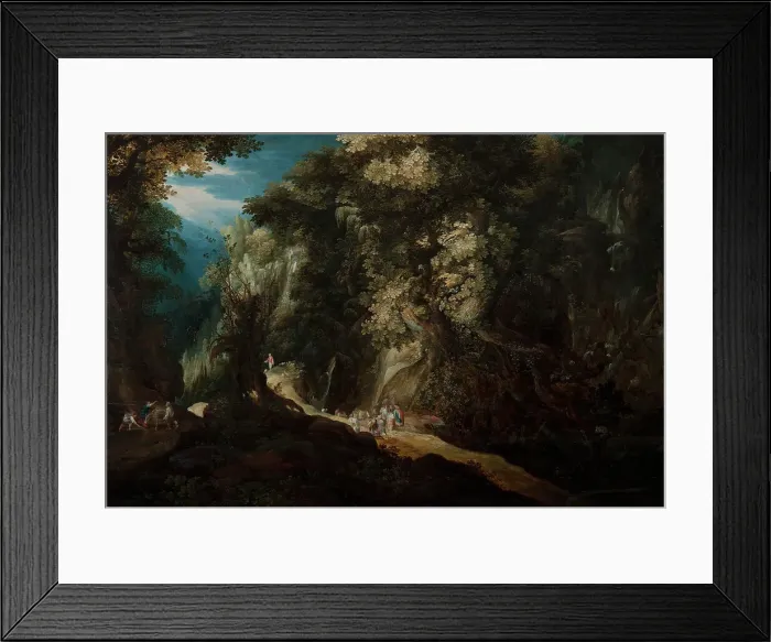 Framed Print : Wooded Mountain Landscape with Waterfall and Travellers, first half of 17th century. Creator: Gysbrecht Leytens Framed Print : Wooded Mountain Landscape with Waterfall and Travellers, first half of 17th century. Creator: Gysbrecht Leytens