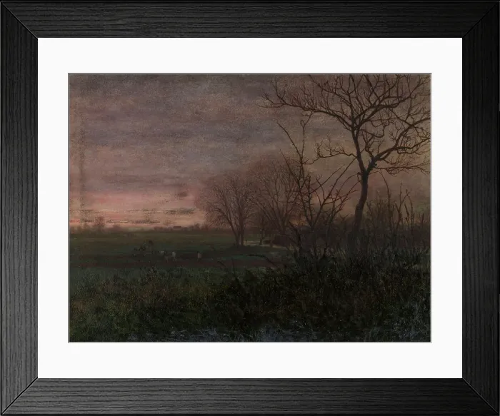 Framed Print : Landscape at Sunset with Labourer, 1865. Creator: Leon Bonvin Framed Print : Landscape at Sunset with Labourer, 1865. Creator: Leon Bonvin