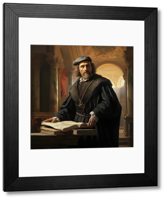 Framed Print : AI IMAGE - Portrait of Christopher Columbus, 1490s, (2023). Creator: Heritage Images Framed Print : AI IMAGE - Portrait of Christopher Columbus, 1490s, (2023). Creator: Heritage Images