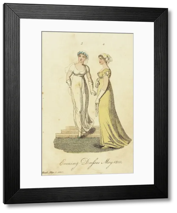 Framed Print : Fashion Plate (Evening Dresses May 1803), 1803. Creator: Unknown Framed Print : Fashion Plate (Evening Dresses May 1803), 1803. Creator: Unknown
